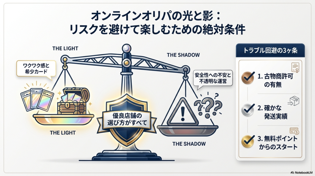 オンラインオリパのリスクを避けて楽しむ条件図解