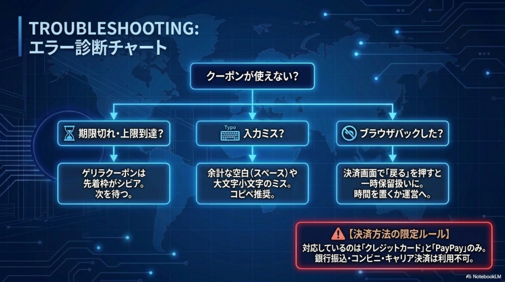 クーポンが消えた？エラーの原因とクレジットカード・PayPay決済時の注意点