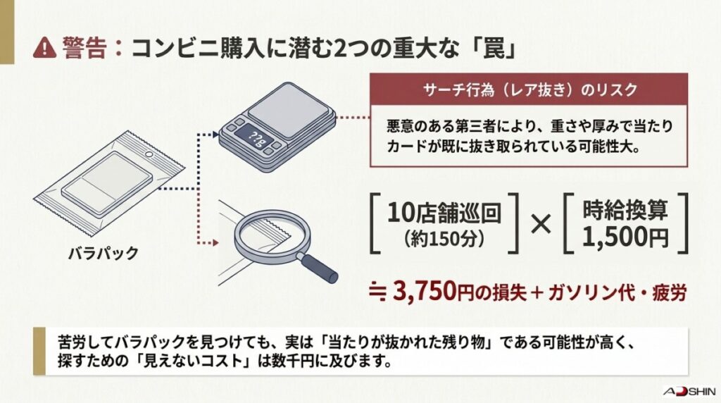 コンビニでポケモンカードを買う最大の罠!サーチ(レア抜き)や無駄足のリスク徹底解説