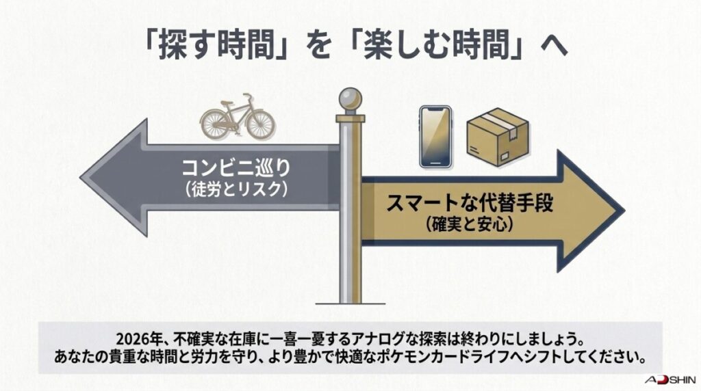 まとめ:コンビニ巡りの無駄足をなくし、スマートかつ確実に欲しいポケカを手に入れよう