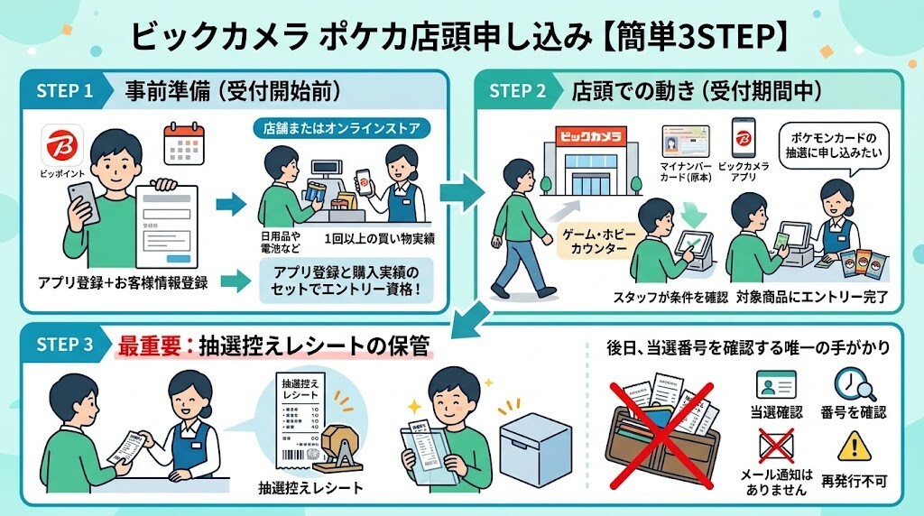 【簡単3STEP】ビックカメラでのポケカ店頭申し込み手順をわかりやすく図解