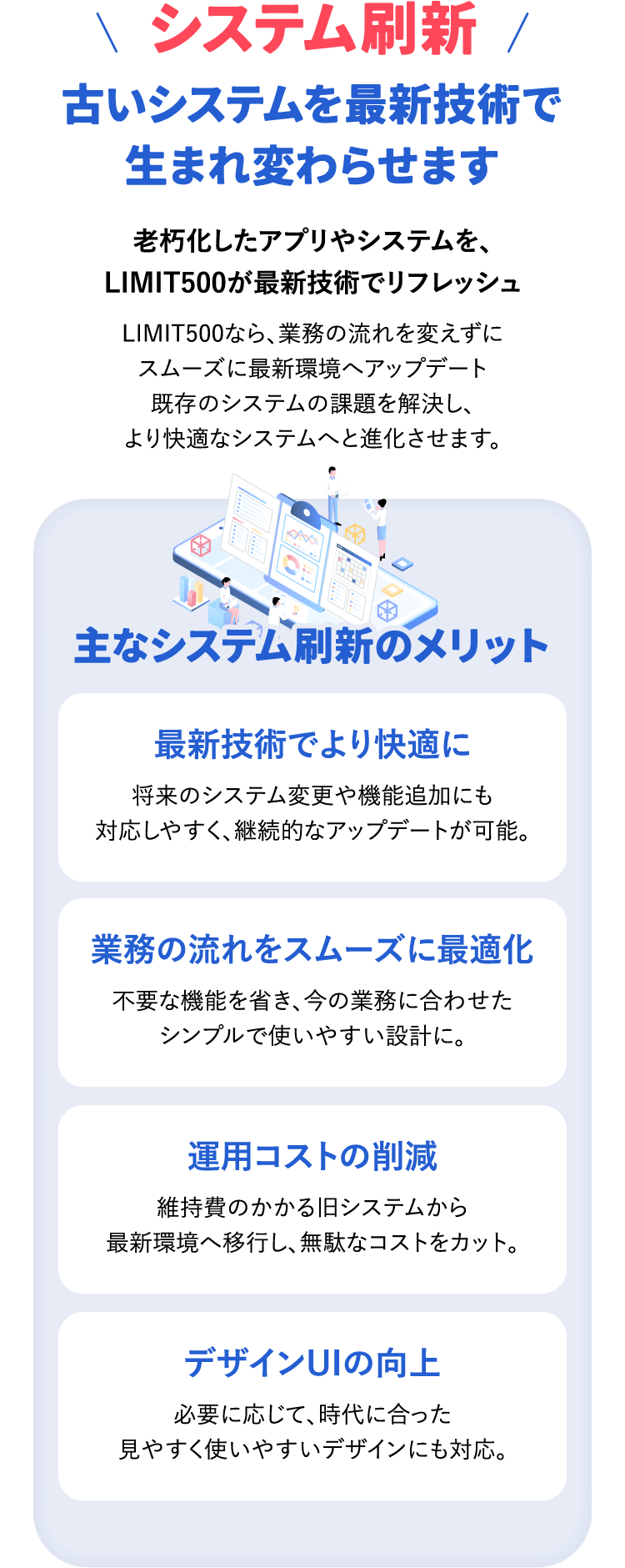 システム刷新 古いシステムを最新技術で生まれ変わらせます